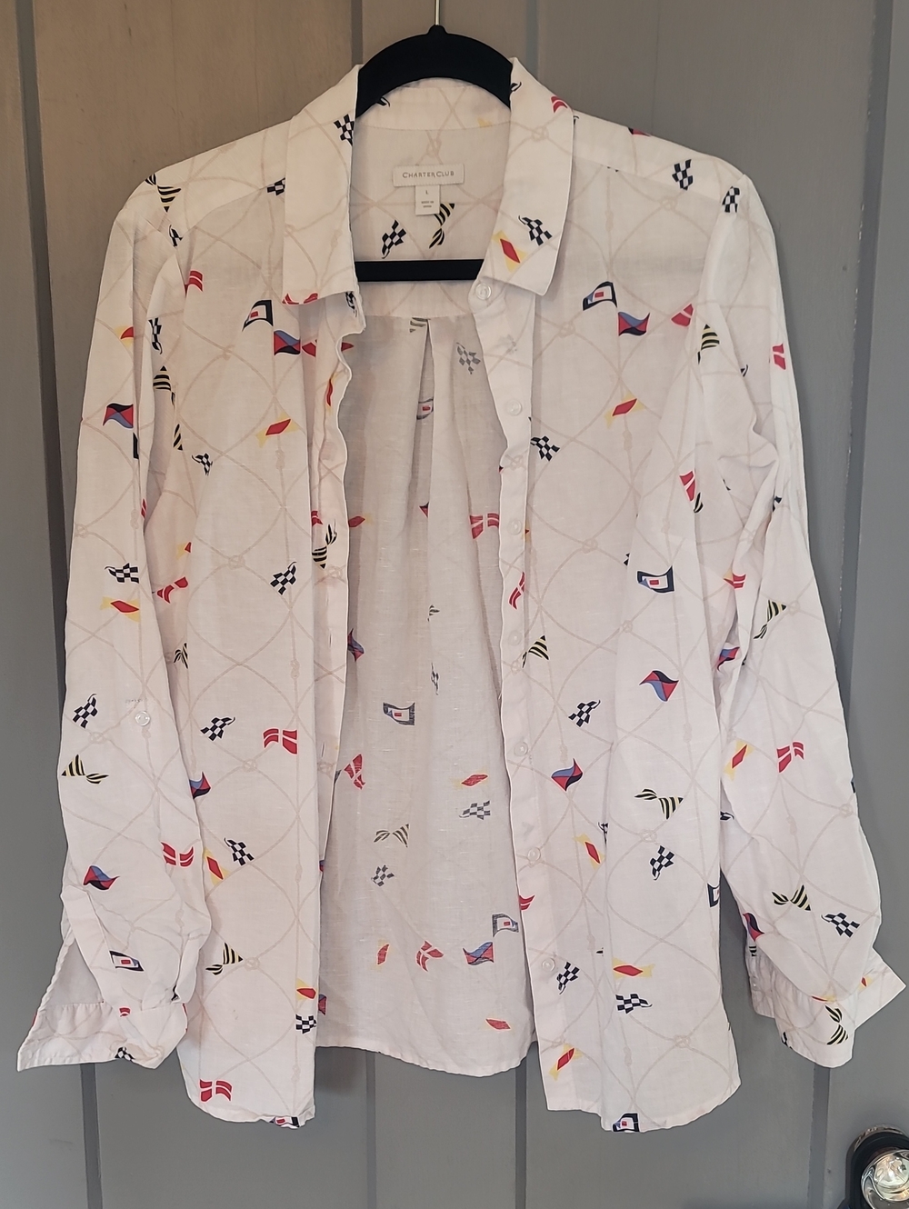 Charter Club White Button-Down with Nautical Signal Flag Print